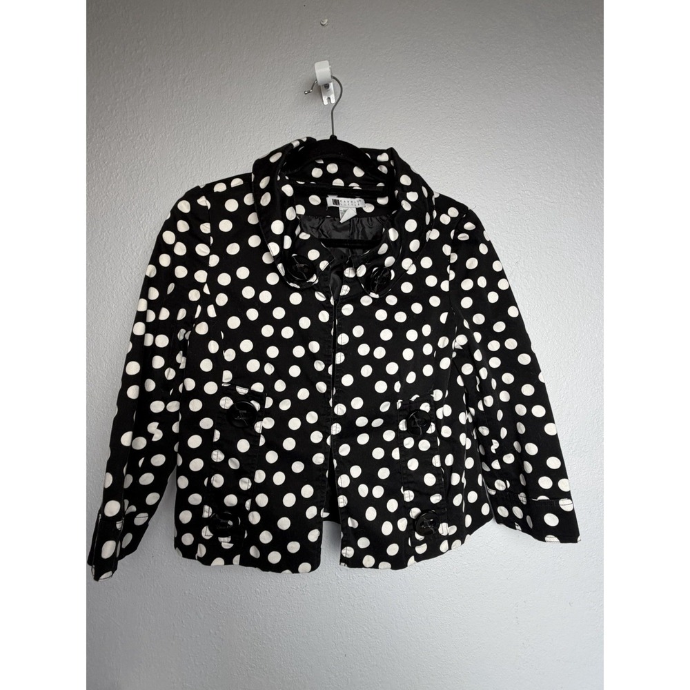 Carole Little Polka Dot Jacket S Cropped Black‎ White Retro Chic Blazer